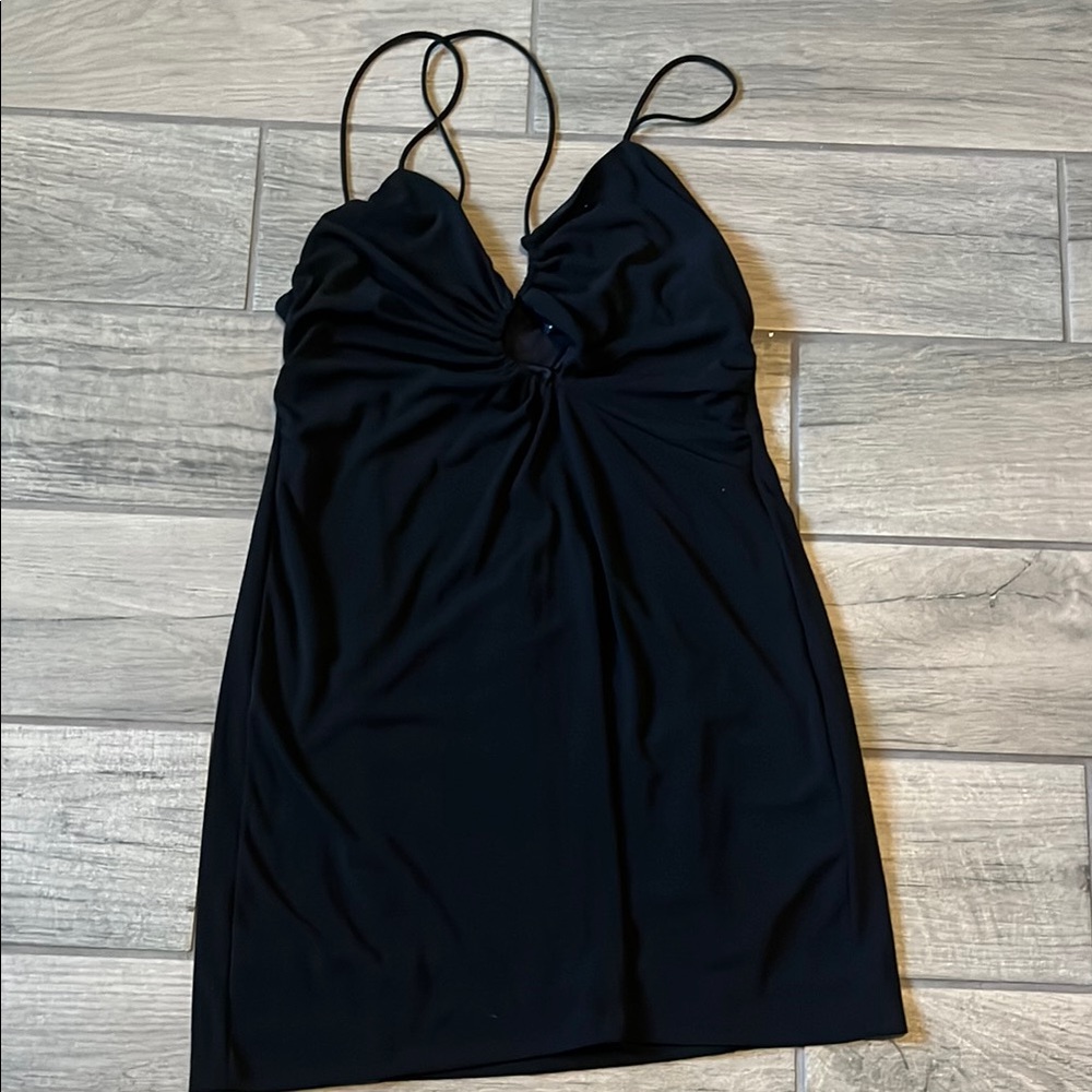 Black Spaghetti Strap Twist-Front Dress